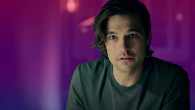 Quentin with a bisexual flag background.