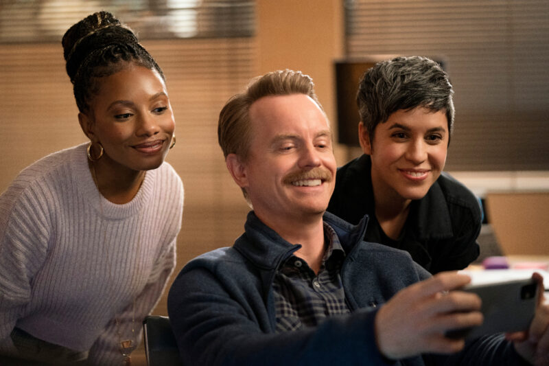 Imani Hakim, David Hornsby and Ashly Burch in Mythic Quest