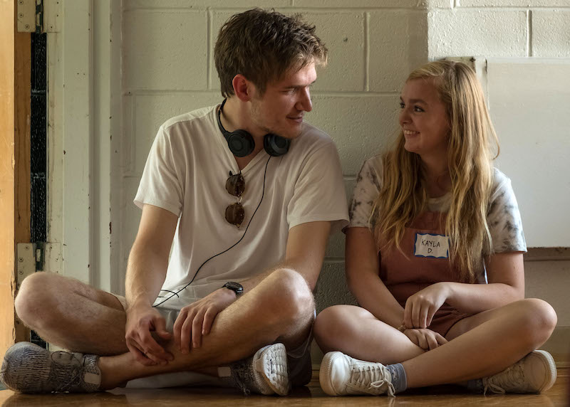 Bo Burnham and Elsie Fisher behind the scenes filming Eighth Grade
