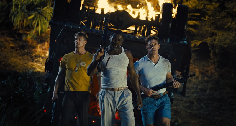 Still frame of Joel Kinnaman, Idris Elba, and John Cena