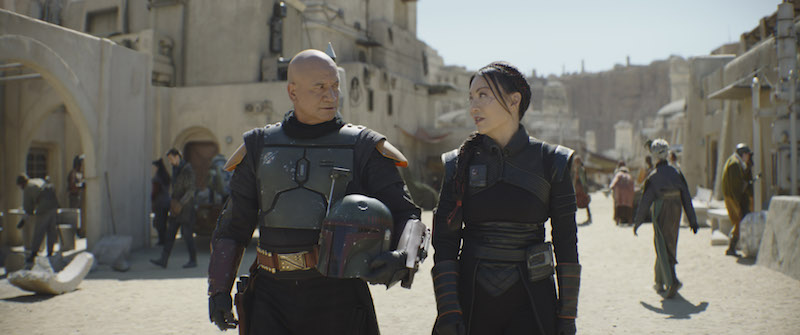 Boba Fett (Temuera Morrison) and Fennec Shand (Ming-Na Wen) in Lucasfilm's THE BOOK OF BOBA FETT,