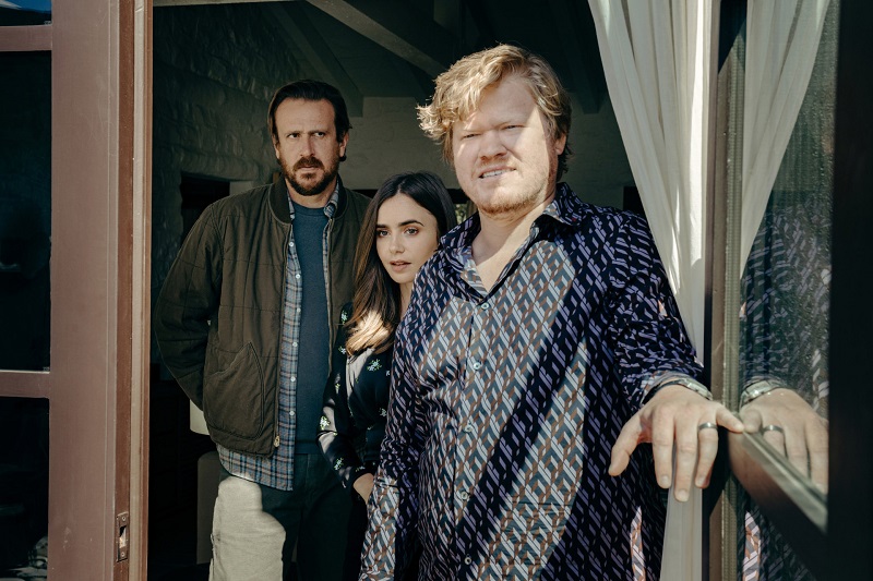 LILY COLLINS as WIFE, JESSE PLEMONS as CEO and JASON SEGEL as NOBODY in Windfall