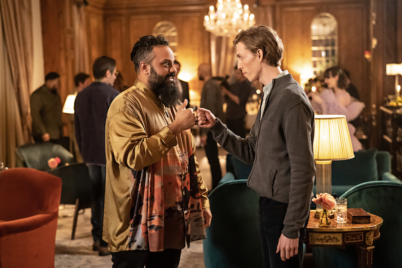 Guz Khan as Howie Frangopolous, Harry Travaldwyn as Gunther in The Bubble